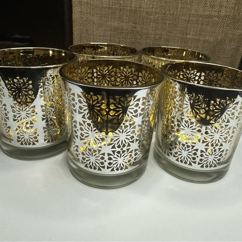 5 Crate and Barrel Raj Votive Gold/Silver